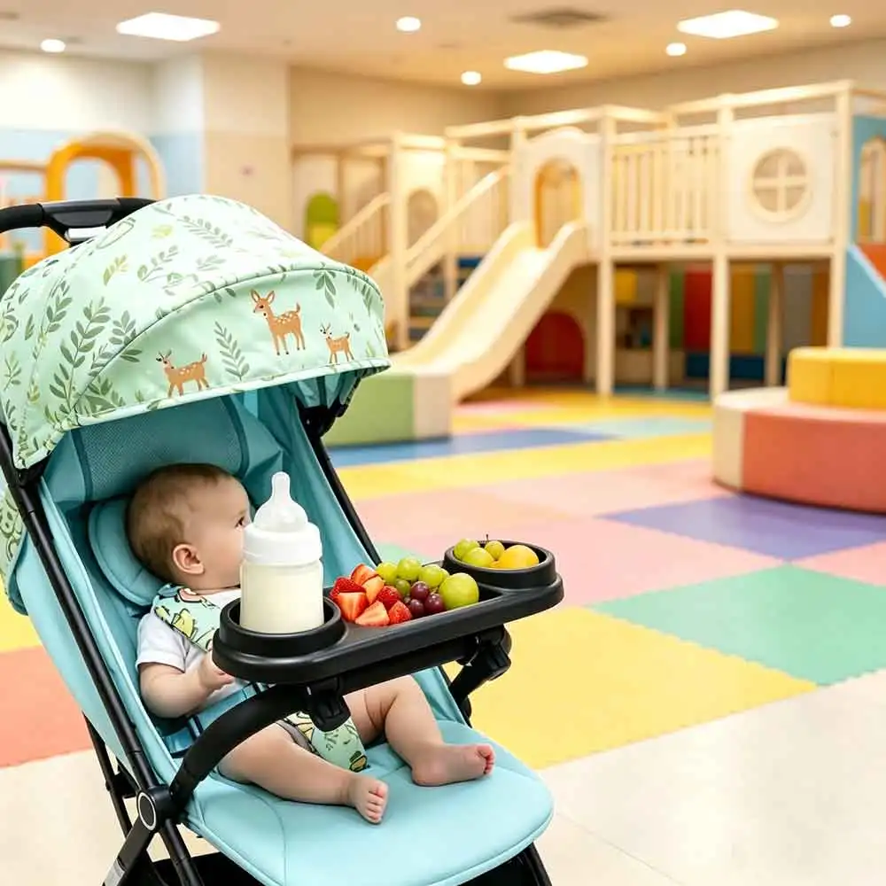 vvocci Baby Dinner Table Tray Universal Kids Dining Plate Stroller Pushchair Self-feeding Dinner Snack with Cup Holder Pram Cart