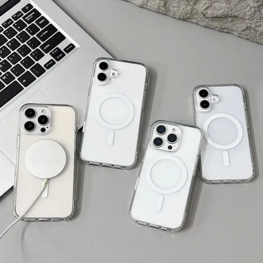 Original Magnetic Transparent Phone Case For iPhone 17 18 16 15 14 13 12 11 Pro Max Plus 16e E For Magsafe Silicone Cover Funda