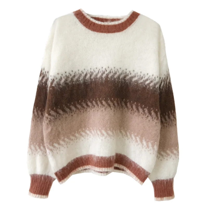 

Winter Fall Fashion Gradient Color Women's Casual Sweater Office Lady Graceful Long Sleeve Loose Pullover Korean Style Knit Tops