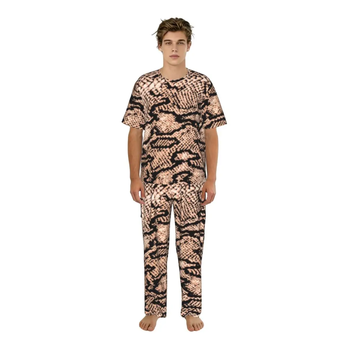 

Sleepwear Summer Spring Home Clothes Snake Background Short Sleeve Long Pant Nightwear