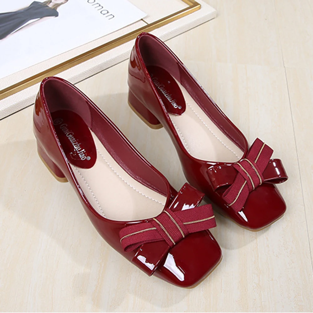 FamtiYard 2022 Fashion Women Shoes High Heel Butterfly Shoes Female Pumps Square Toe Bow Ladies Dress Shoes