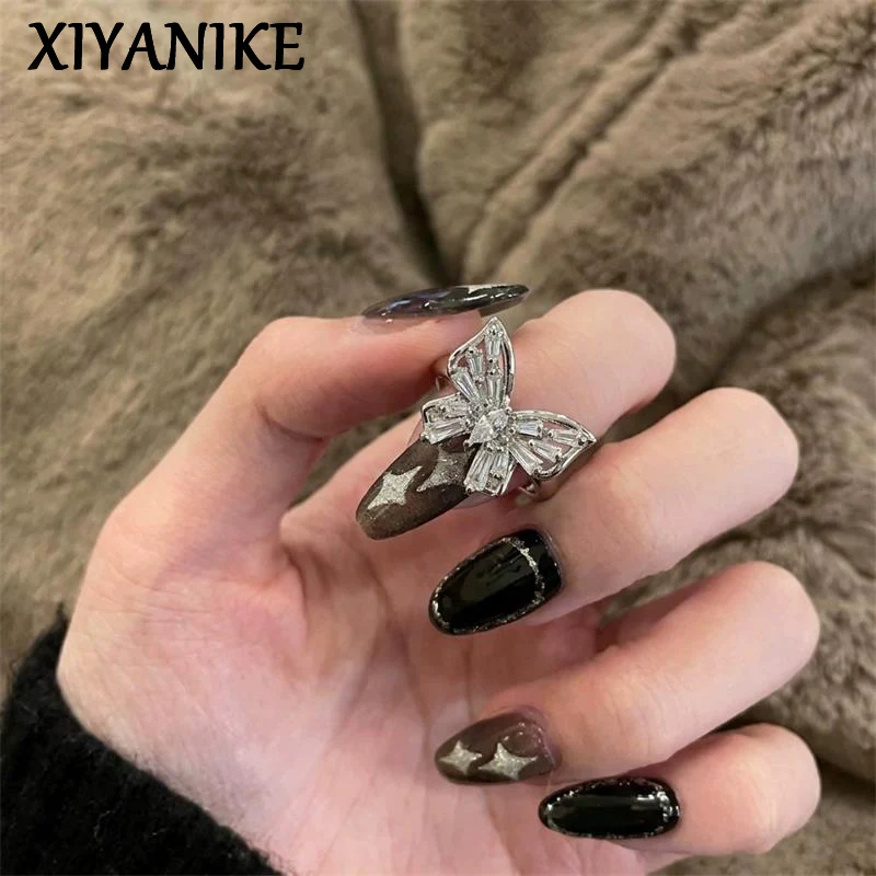 XIYANIKE Sweet Cool Butterfly Zircon Adjustable Finger Rings For Women Girl Fashion New Jewelry Gift Party Birthday кольцо