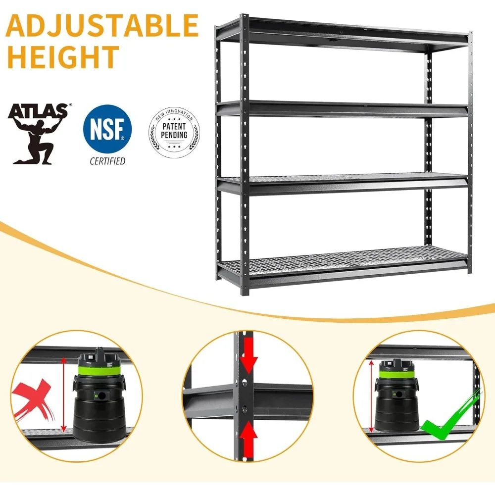 وحدة رفوف جراج معدنية 72 بوصة عرض تحميل 12000 رطل، رف تخزين عالي التحمل من 4 طبقات، أرفف صناعية قابلة للتعديل للمستودعات #5