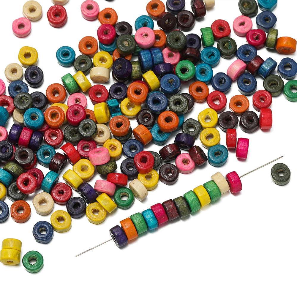 500Pcs/lot Colorful Wooden Flat Round Bead Loose Spacer Beads for DIY Bracelet Necklace Earrings Jewelry Making Supplies