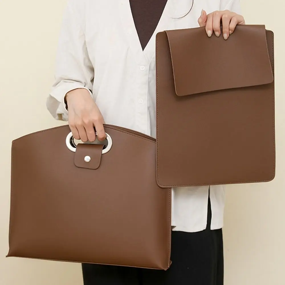 Elegante borsa tote per documenti da ufficio in PU Borsa per laptop in tinta unita Borsa per computer Borsa a mano di grande capacità Valigette da viaggio
