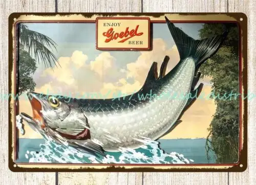 1954 Goebel Beer Chinook Salmon metal tin sign pub studio plaque wording