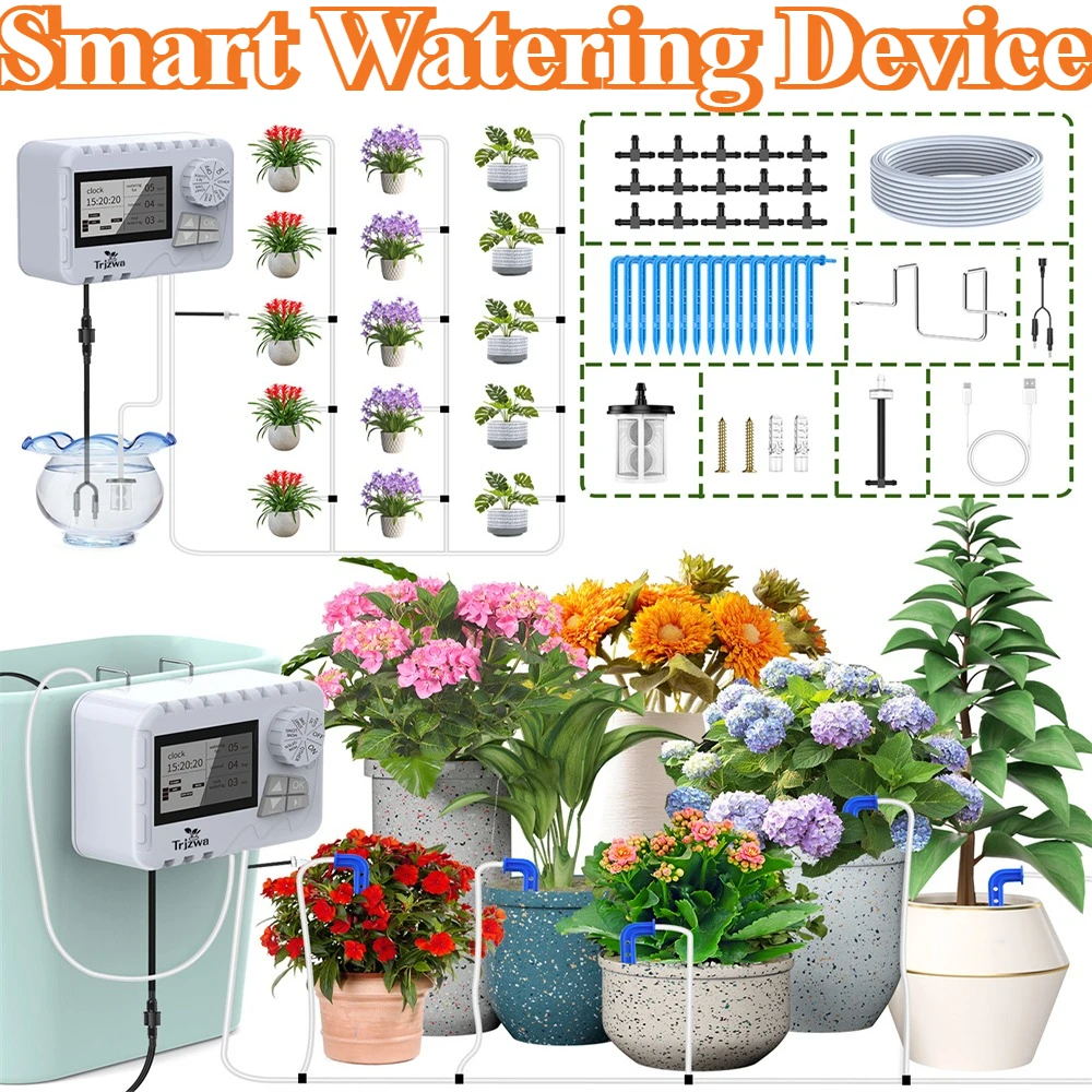 Automatic Plant Watering Device Kit 50 Days Battery Life with LCD Display Custom Watering Schedule,for Greenhouse Garden Balcony