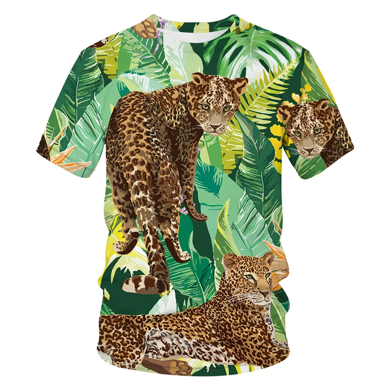 Hot Summer Men\'s T Shirt 3D Printed Jungle Camouflage Animal Tiger Leopard Pattern Personality Short Sleeve Loose O Collar Shirt