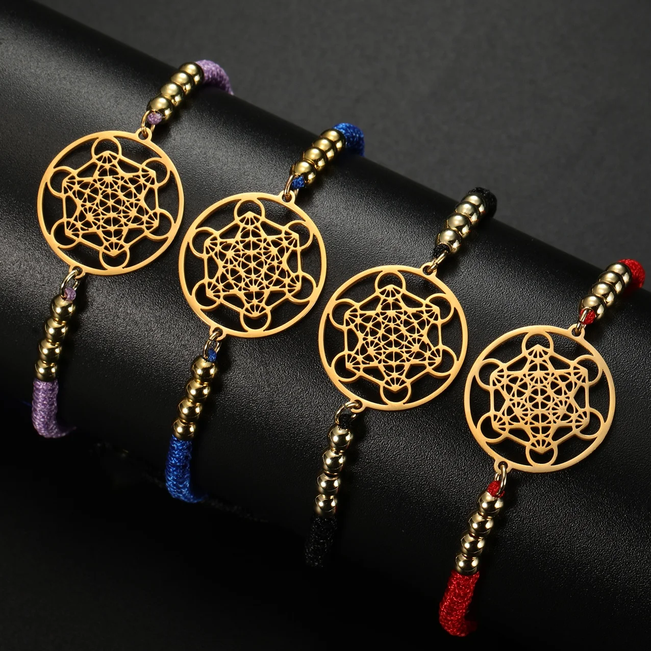 Jeshayuan Judaism Archangel Metatron Cube Rope Bracelets for Women Stainless Steel Spiritual Meditation Amulet Jewelry Gift