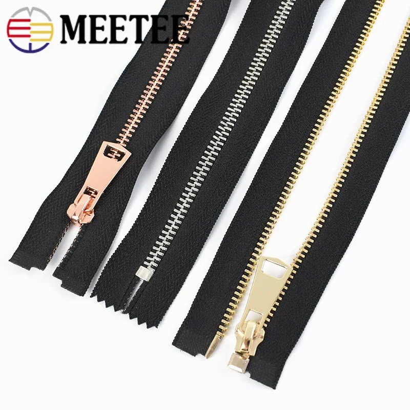 2Pcs Meetee 5# Metal Zippers 15/60/70/80cm Auto Lock Zips for Down Jacket Pocket Zipper Repair DIY Garment Sewing Accessories