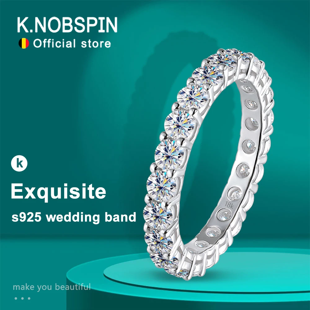 KNOBSPIN 3mm Okrągły pierścionek z moissanitem 18-karatowe białe złoto platerowane 925 Sterling Silver Fine Jewelry Ślubne pierścionki zaręczynowe dla kobiet Mężczyzna