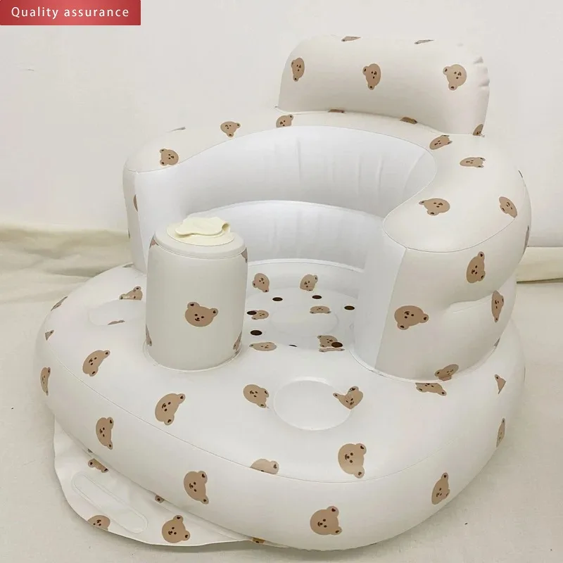 Baby Inflatable Sofa Children Puff Portable Bath Chairs PVC Multifunctional Seat Practice Sitting Bath Stool