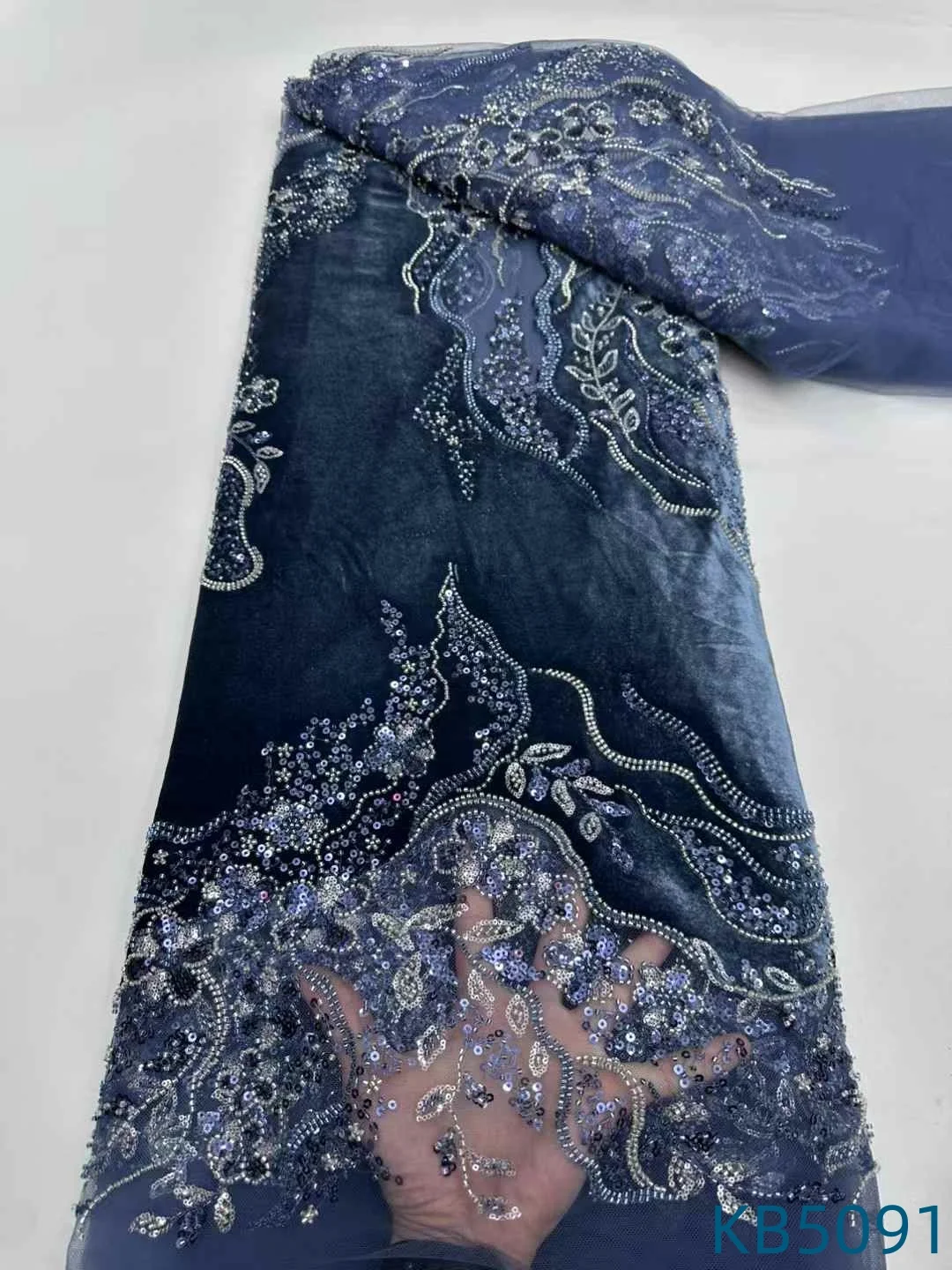 

Bridal Lace Fabric Sequence Tulle Lace African Fabric Lace High Quality 2025 Nigerian Beaded French Mesh Lace For Sewing KB5091