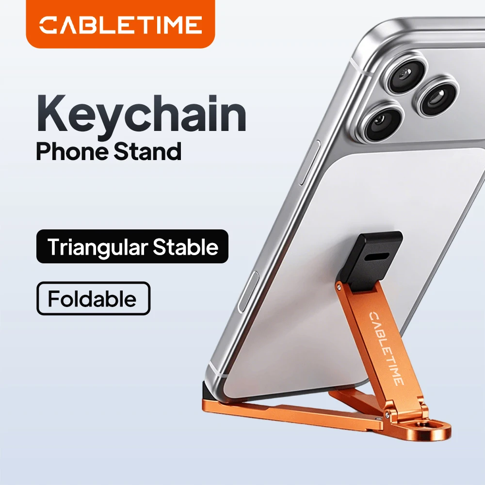 CABLETIME Aluminum Alloy Foldable Phone Holder Keychain Mini Portable Stand for iPhone 18 17 pro max HUAWEI Samsung S26 S25