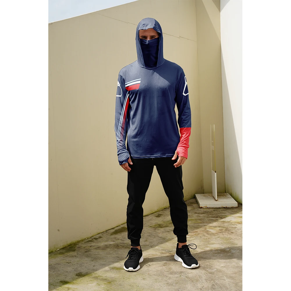 Men\'s casual hooded fishing suit with face mask quick drying long sleeved sun protection outdoor fishing hiking clothing