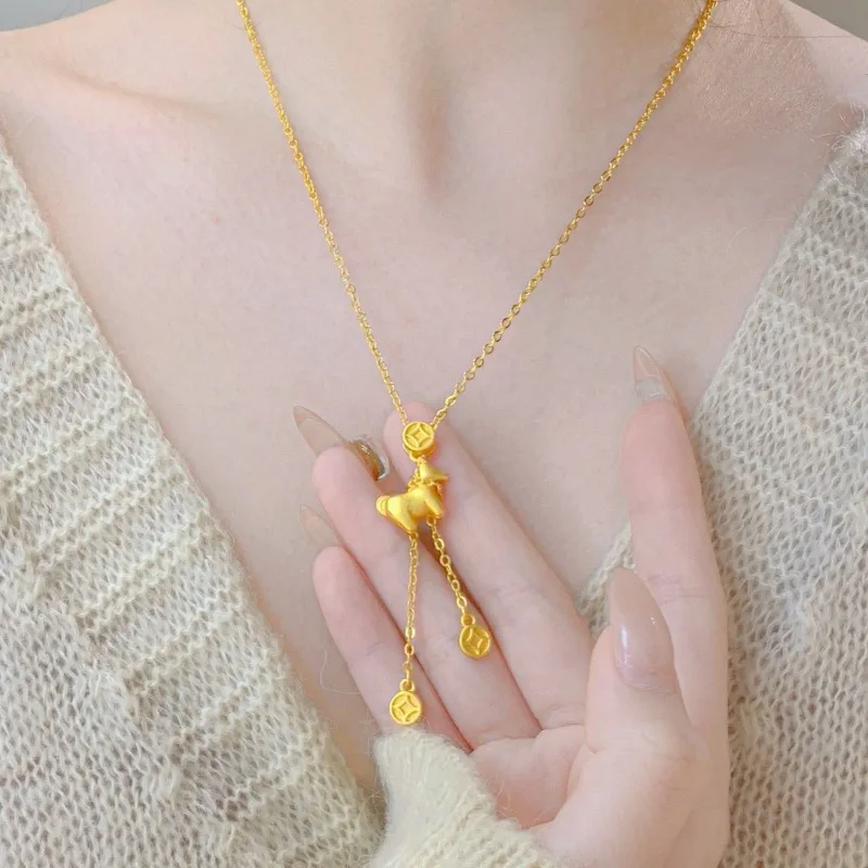 New Arrival Horse Pendant Simulated Gold Collarbone Necklace Instant Wealth Success Good Luck Symbol Fashion Jewelry for Women