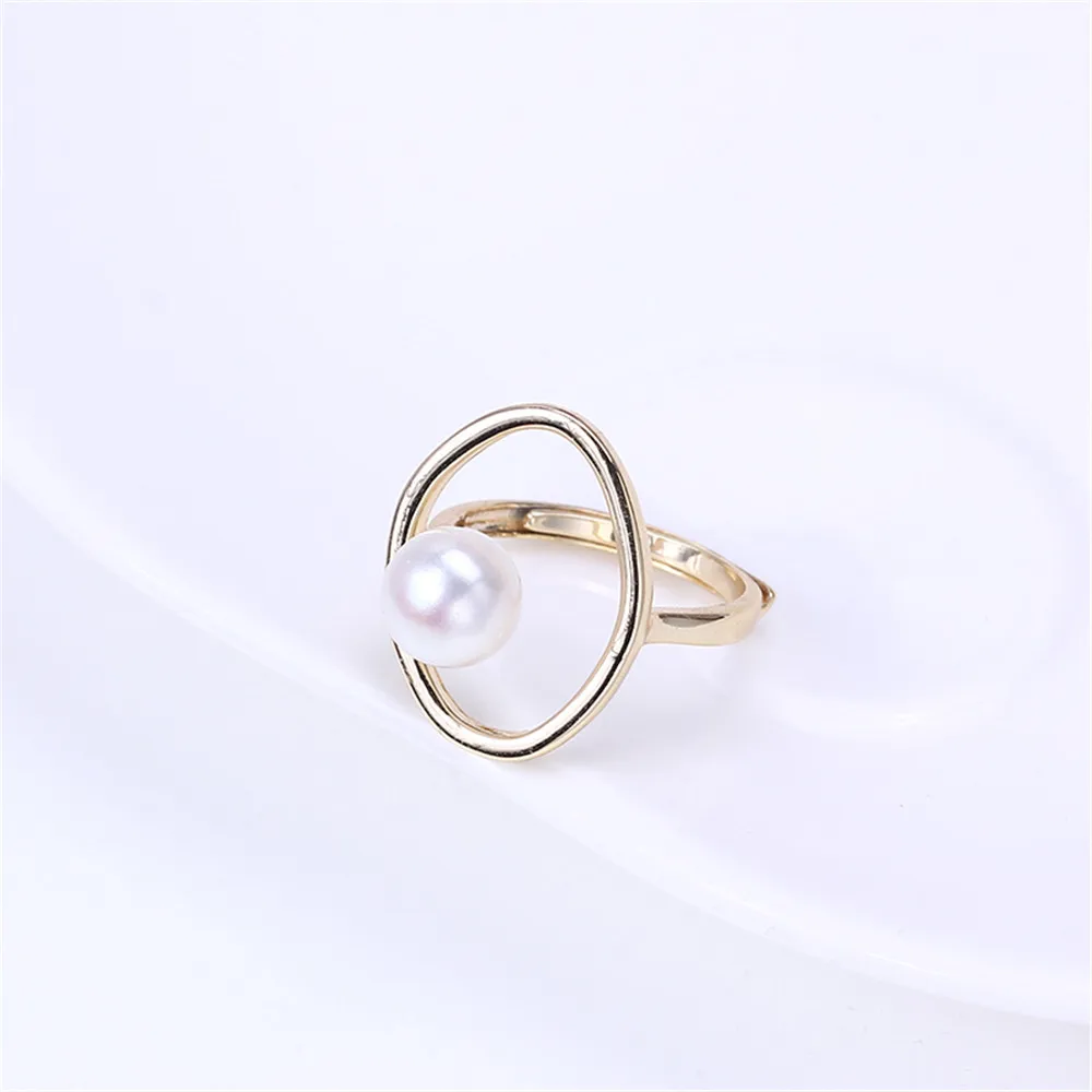 Domestic 14k Gold Plated Color Retaining Pearl Ring with Cool and Personalized Baroque DIY Accessories Wholesale Fit 7-9mm