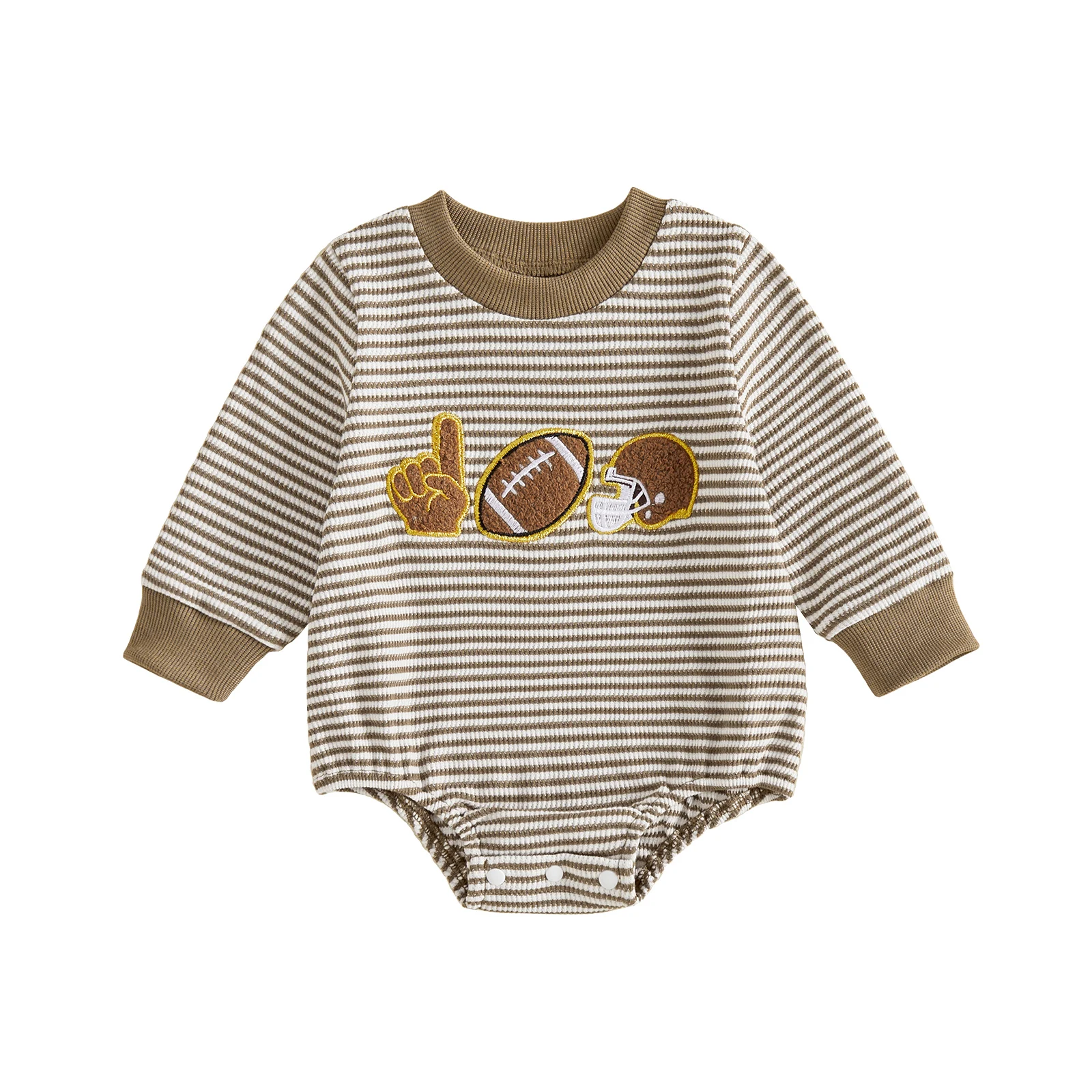 Baby Boys Striped Romper Long Sleeve Rugby Embroidery Bodysuit