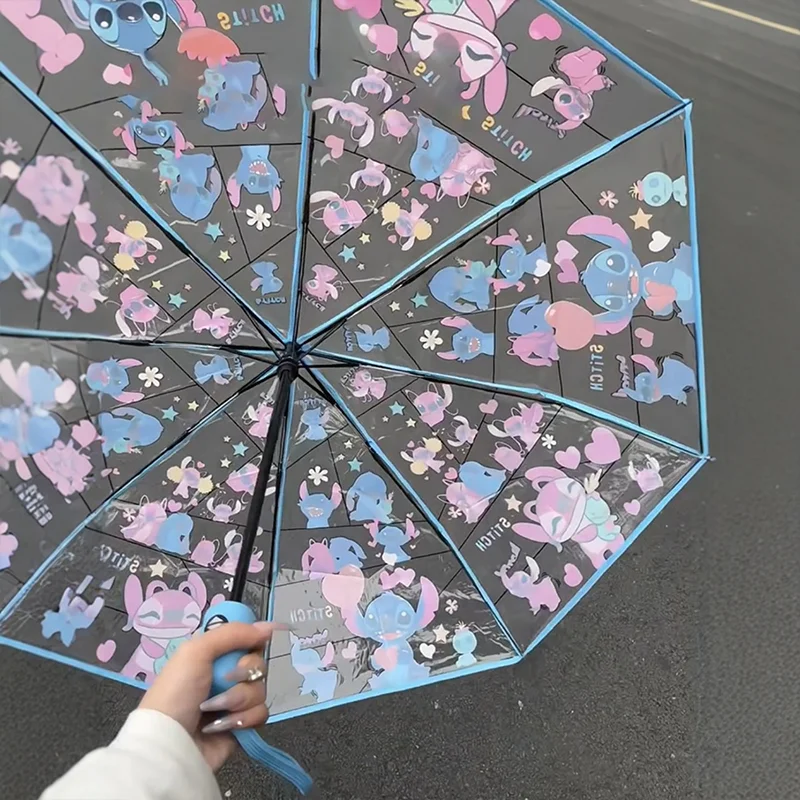 Parapluie pliant Kawaii Stitch, personnage de dessin animé, imperméable, à la mode, Portable, Transparent, cadeau pour garçon et fille