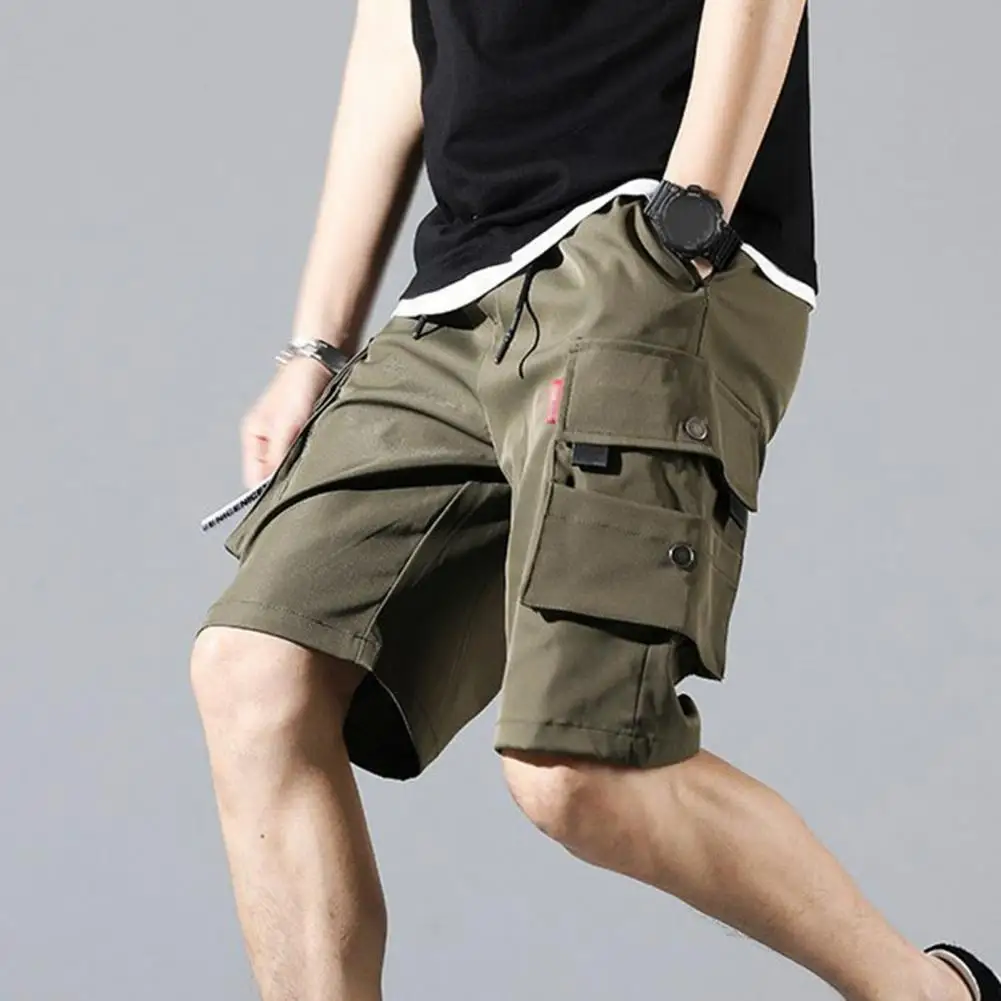 Drawstring Cargo Shorts Men Quick Dry Multi pocket Loose Casual Baggy Shorts Hip Hop Wide Leg Tactical Sport Shorts Streetwear