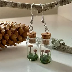 Real Mushroom Earrings Jar/Bottle Mushroom Glass Container Moss Earring Cabin Leprechaun Natural Dry Moss Magic Gift Forest Core