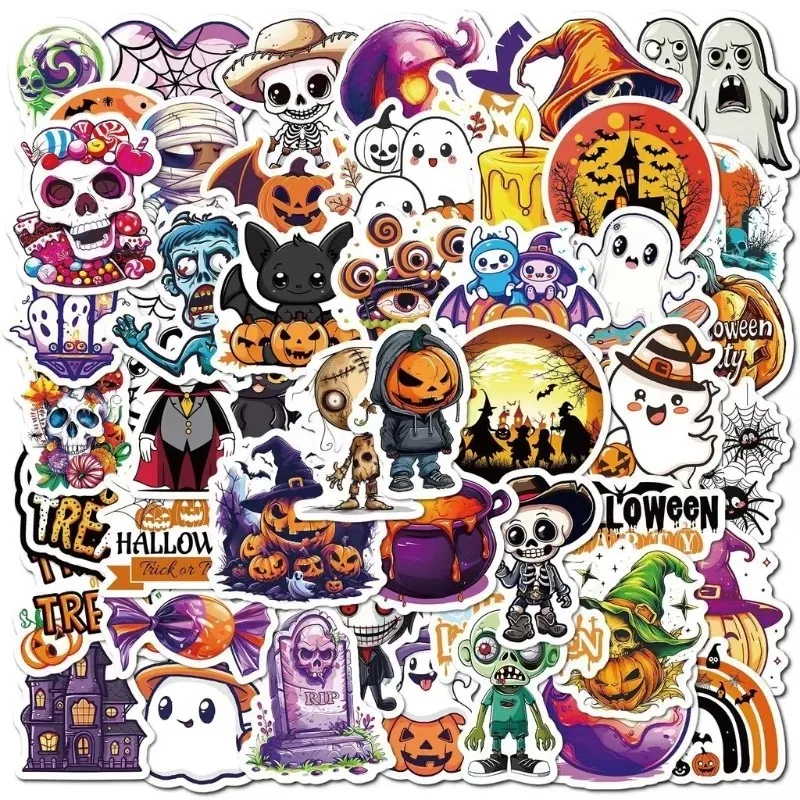 50-100PCS Waterproof Halloween DIY Decal Sticker for Laptop Luggage Home Holiday Decoration Party Supplies Use