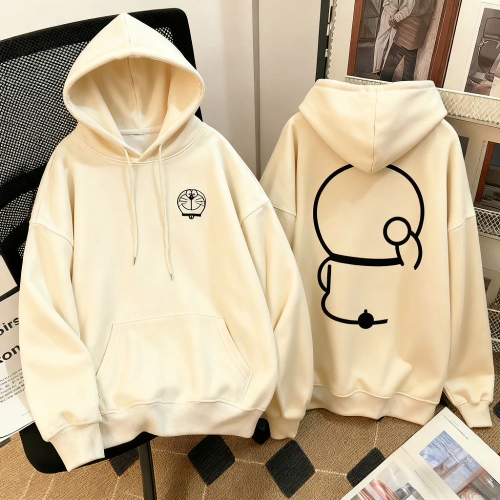 

New Autumn and Winter Trendy Loose Japanese Simple Lines Cartoon Doraemon Pure Cotton Hoodie for Men and Women Couple Top Trendy