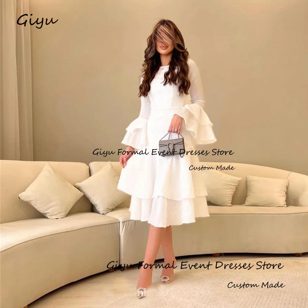 

Giyu A-line Lotus Leaf Sleeve Prom Gown for Women Saudi Arabia O-Neck Tea-Length Vestidos De Fiesta Elegantes Para Mujer2024