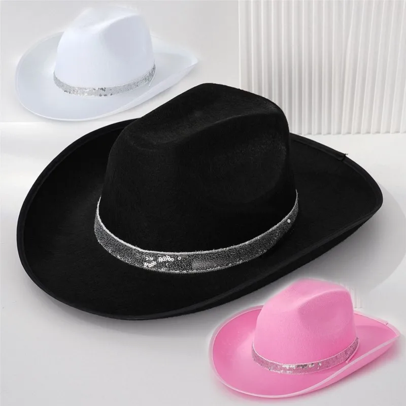 Men's and women's solid-color sequined cap personalized fashionable wedding party top hats