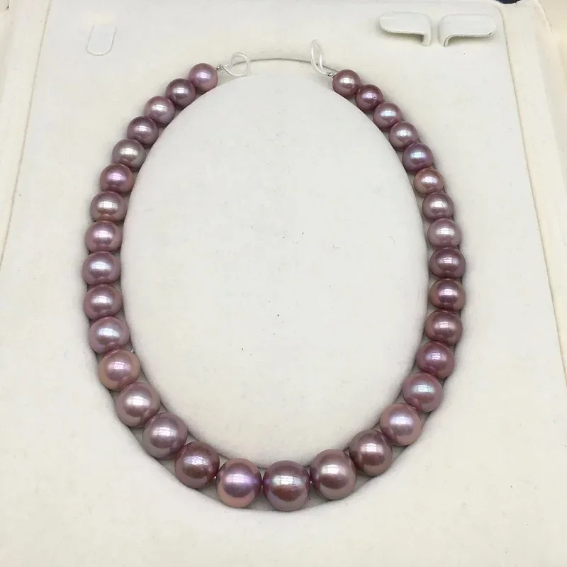 Huge Pearl Necklace 12-15mm Round Sea Purple Pearls Fashion Wedding Free Shipping Pendnats for Women 925 Sterling Silver