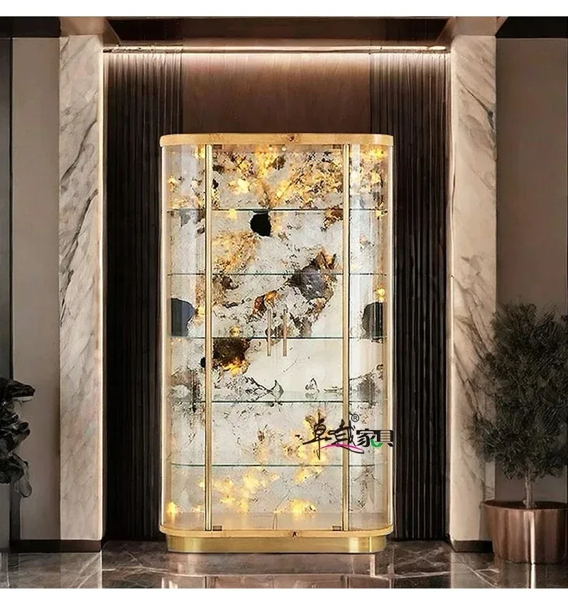 A Light luxury high-grade glass multi-layer locker Modern household floor luxury stone double-door wine cabinet