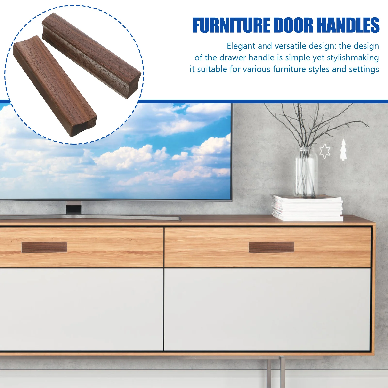 

2Pcs Wood Drawer Pull Modern Wooden Cabinet Handle Replacement for Kitchen Bathroom Durable Solid Wood Door Pulls
