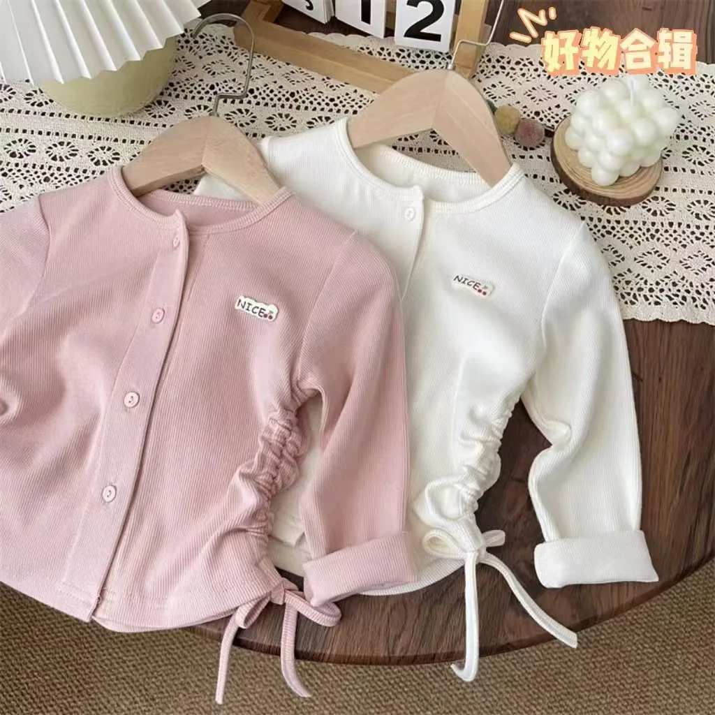 Autumn Girls Tops Jacket Bottoming Shirt Slim Fit Clothing Baby Drawstring Casual Cardigan T-shirt Top Loungewear Outfit