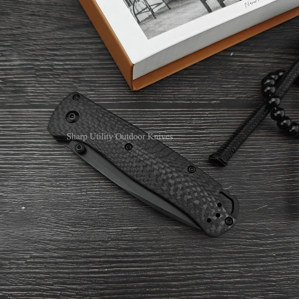 Carbon Fiber Handle Self Defense Pocket White/ Black Blade BM 535 Folding Knife Camping Survival Portable EDC Utility Jackknife