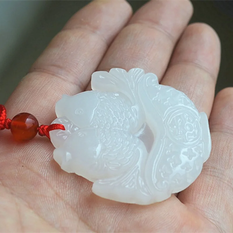 Afghan White Jade Pendant Double Fish Pendant Necklace Men's and Women's Annual Fish Jade Pendant Factory Price Wholesale