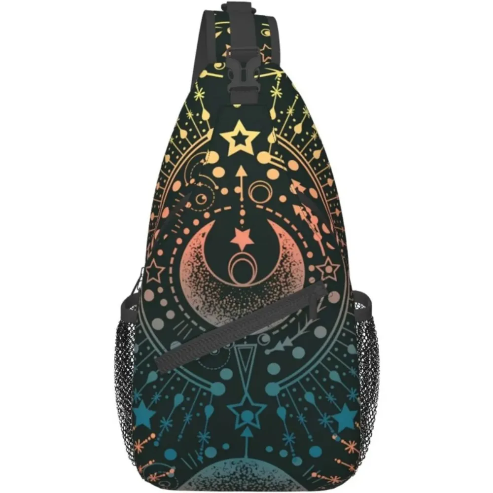 Astrología mágica Luna Estrella Misticismo Sling Mochila Bandolera Bolsa de viaje Pecho Mochila Senderismo Bolso de hombro para mujeres y hombres