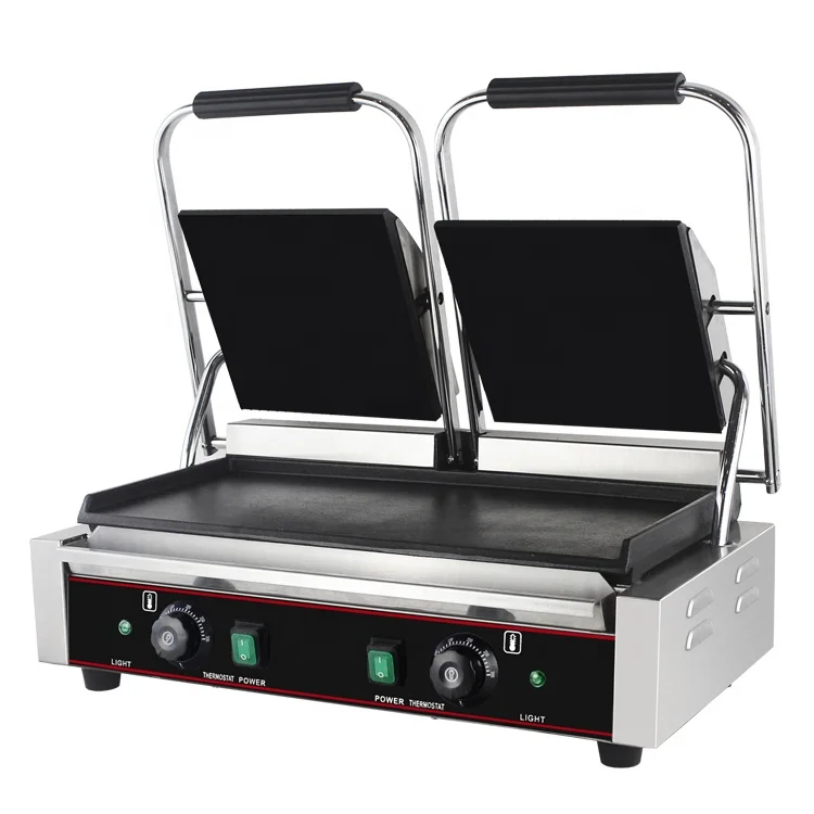 Non-stick coating Large Double Sided Commercial Electric Toaster Grill Sandwich Maker with Full Flat Cooking Plate