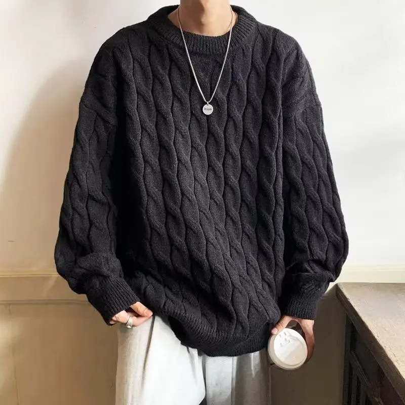 

Faionable Large Size 300 Pou Knitwear Men's Casual round Ne Sweater Inner Wear Autumn Winter Diamond Pattern Baseball ...