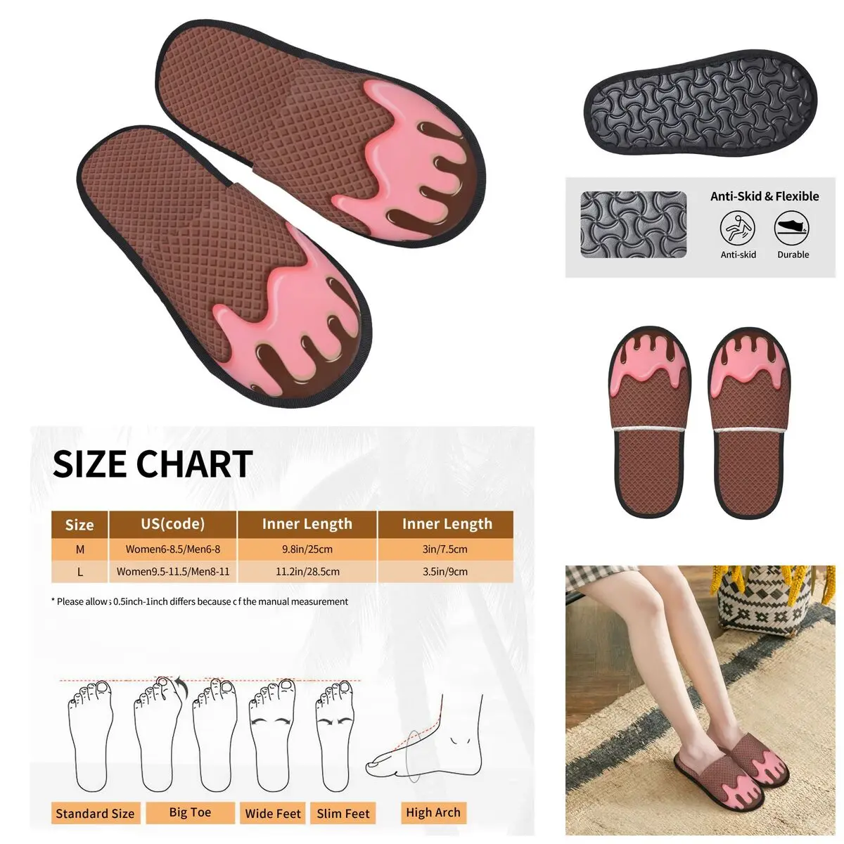 Nutty Chocolate Ice Cream Waffle Men Women Furry slippers,Warm Color printing special Home slippers,Neutral slippers