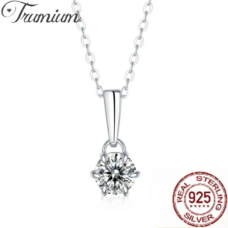 

Ожерелье из стерлингового серебра 925 пробы с муассанитом Trumium, 1 карат D, круглый кулон с шестью когтями и цепочка на воротник, ювелирные изделия с сертификатом