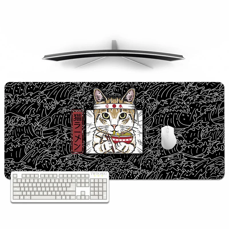 Gaming Mouse Pad Gaming Black Japanese Ramen Cat xl Mousepad xxl Desk Mats Soft Natural Rubber Carpet Computer Desktop Mouse Pad