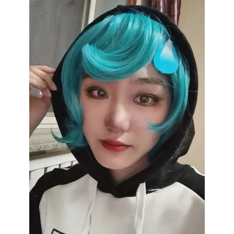 شعر مستعار LOL Dark Templar Vix التنكري مع شعر أخضر مجعد وشعر قصير. مناسبة لحفلات الهالوين وعيد الميلاد. #5