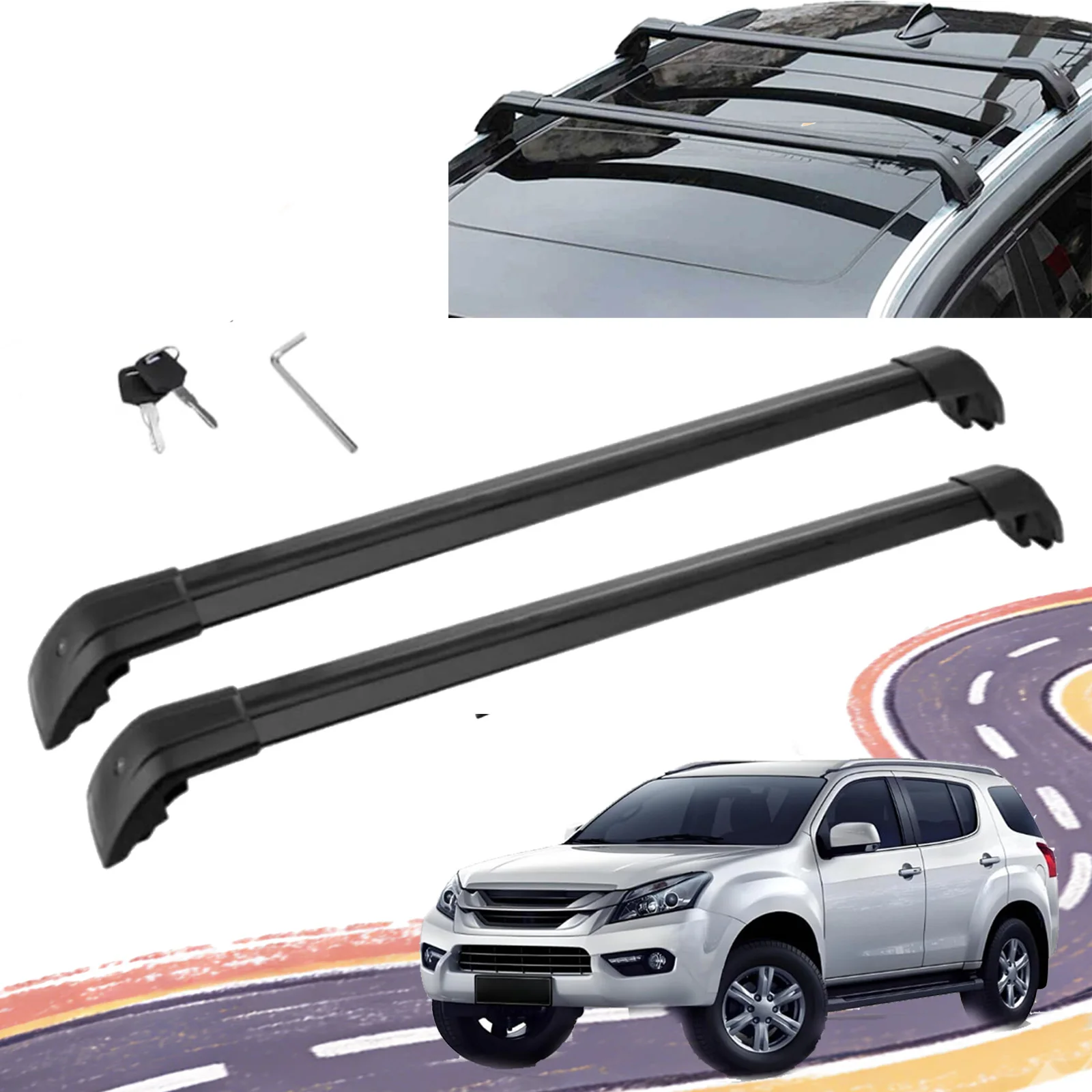 

2pcs Crossbar Roof Rail Cross Bar fits for Isuzu MUX MU-X 2021 2022 2023 2024 2025 Rooftop Cargo Carrier