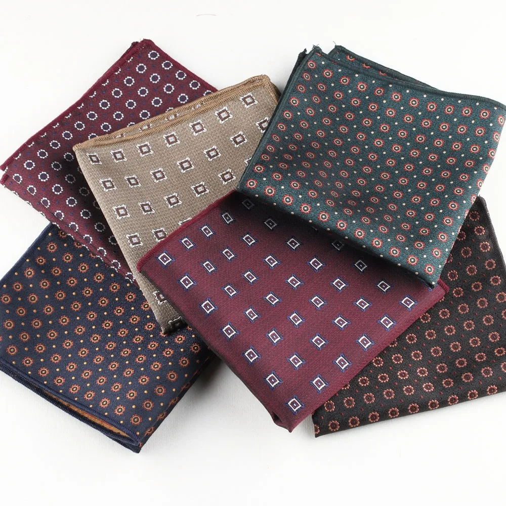23*23CM New Formal British Mens Khaki Pocket Square Polyester Jacquard Polka Dot Floral Handkerchief Wedding Groom Accessories