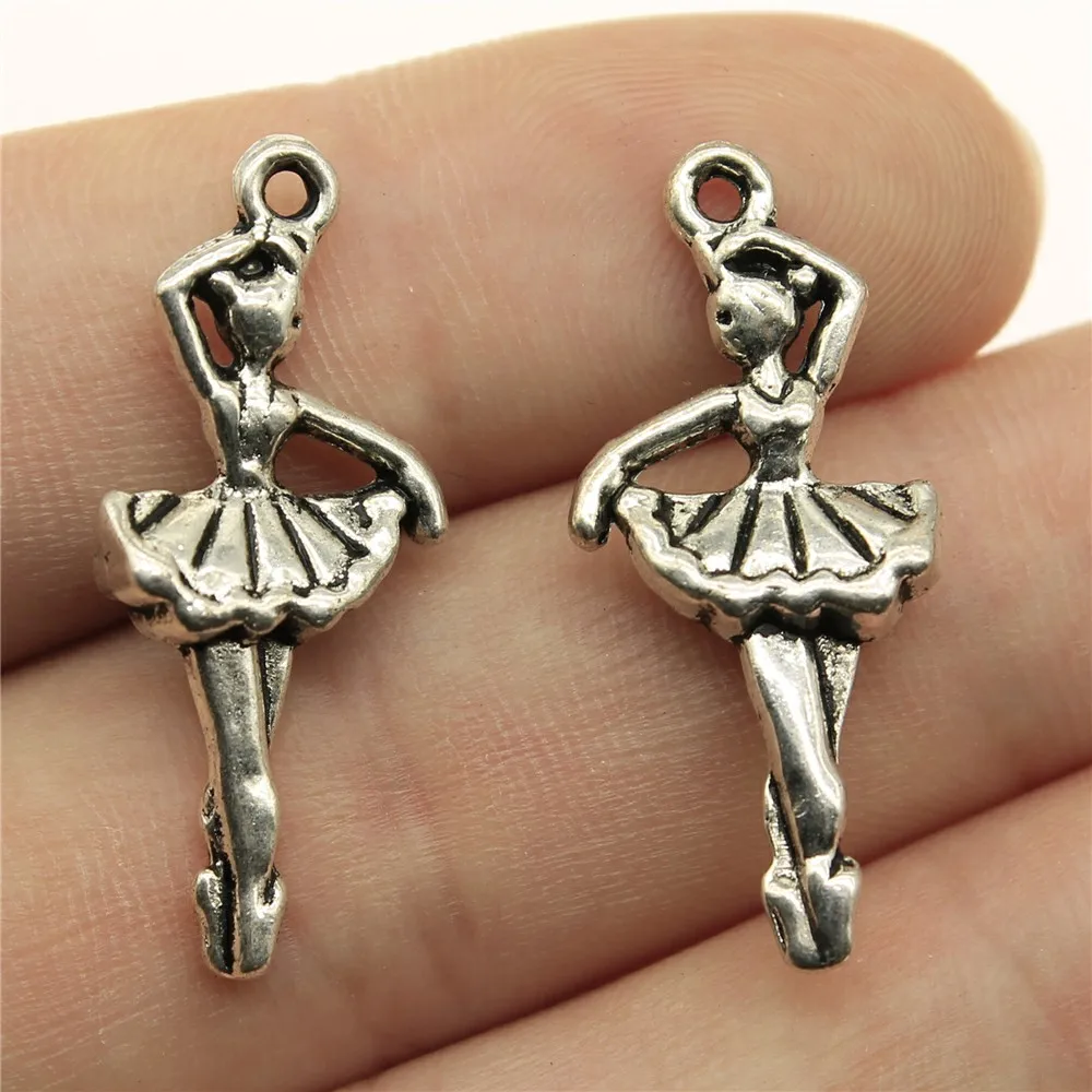 WYSIWYG 10pcs 31x14mm Antique Silver Plated Dancing Girl Charms Pendant For Jewelry Making DIY Jewelry Findings