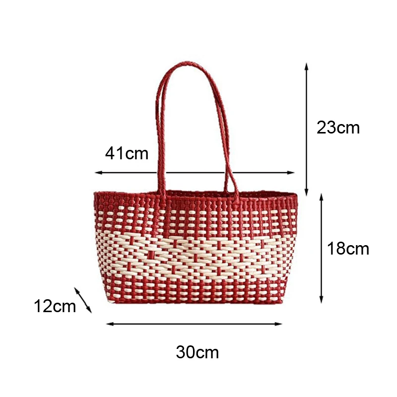 Hylhexyr PVC Vegetable Basket Handbag Waterproof PE Picnic Plastic Woven Tote Shopping Bag Beach Handbags