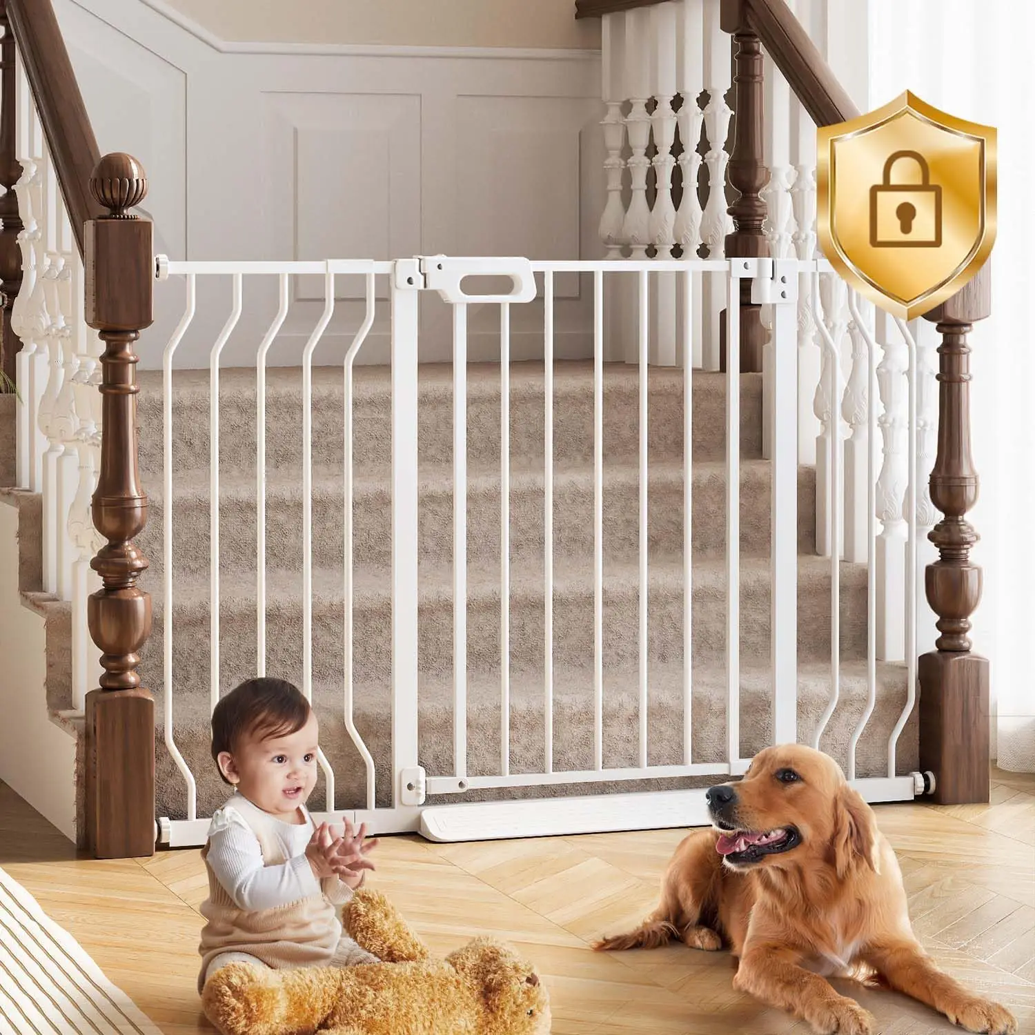 

Baby Gate for Stairs, 29.5"-48.4" Pressure Mounted Baby Gate for Top of Stair&Doorway with V-Shaped Rods, Anti-Trip Pedal