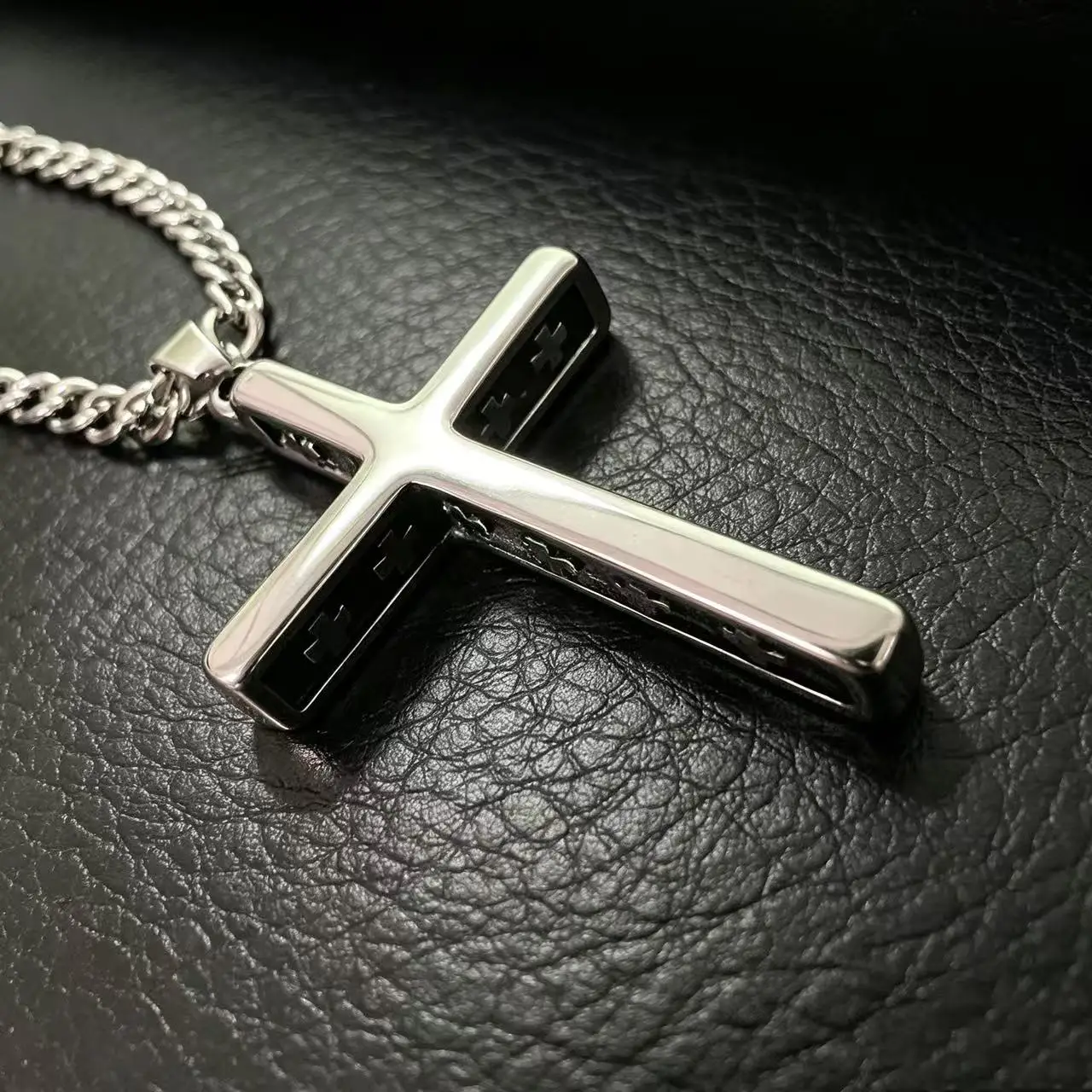 YQ 316L Edelstahl Solide 3D Kreuz Anhänger Halskette Für Männer Schmuck Zubehör – Detail 4