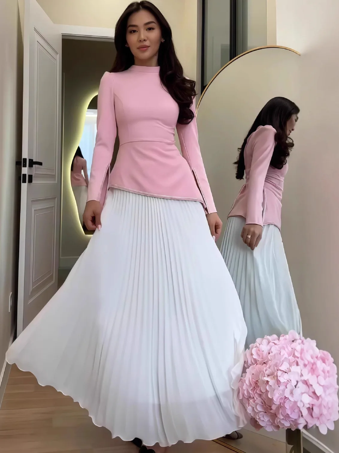 Ele cintura alta emagrecimento longo sve midi saia conjunto de duas peças feminino ano novo primavera coleção faionable casual dr