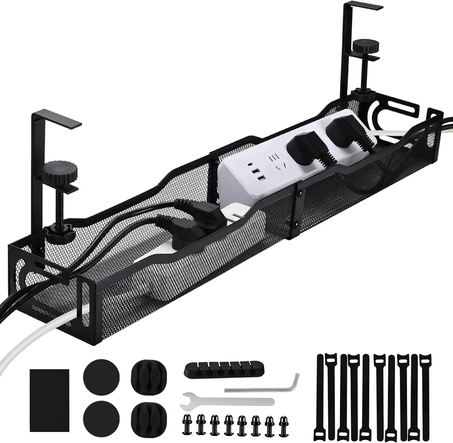 

Коробка для организации кабелей под столом 25,3 дюйма с креплением на зажимах, большой органайзер для проводов для офиса и дома, черный
